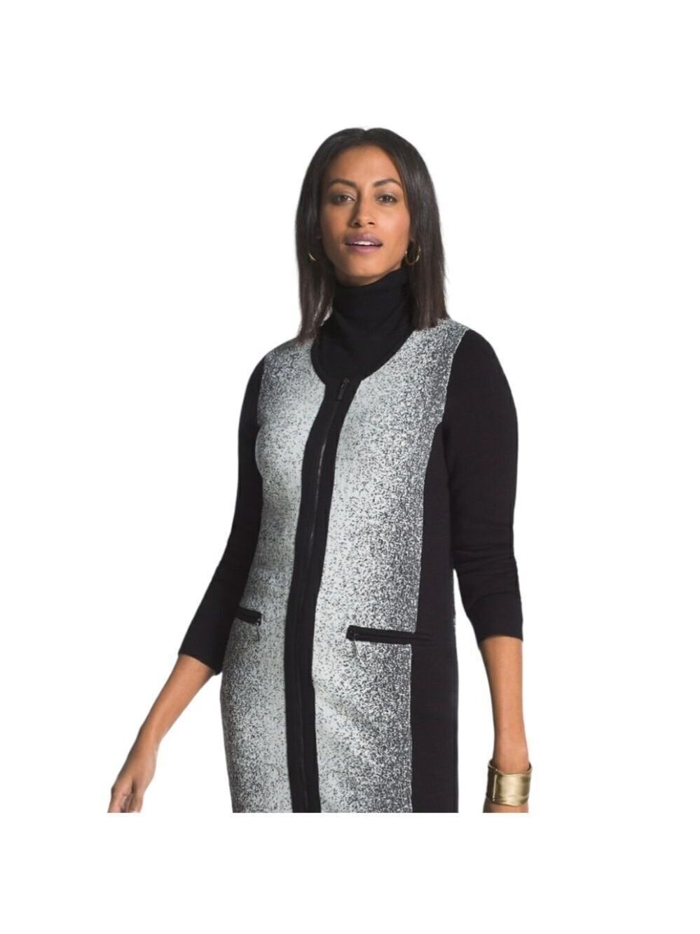 Chico's Ombre Zip Cardigan Black and White SZ XL